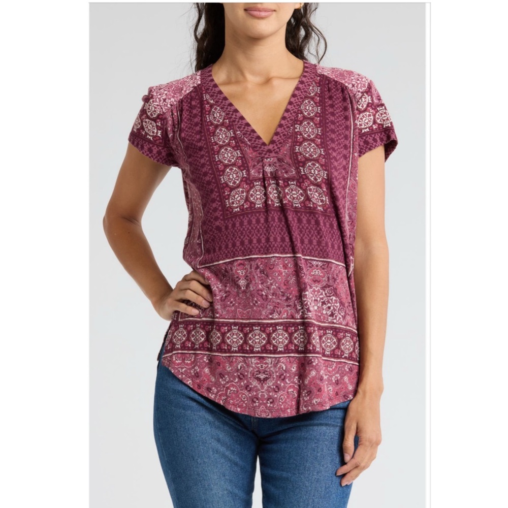 NWT Lucky brand Border Print T-Shirt (berry color) size XS